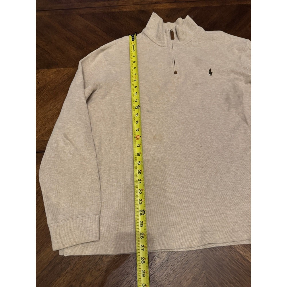 Polo Ralph Lauren Mens XL Quarter Zip Pullover Sweater Beige Heather Pony Logo - Picture 6 of 9